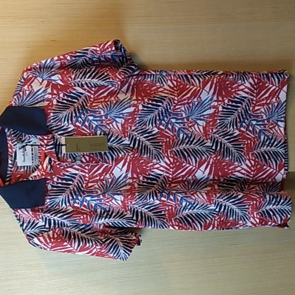 Goodfellow Men's Size Small polo shirt blue & Red ferns